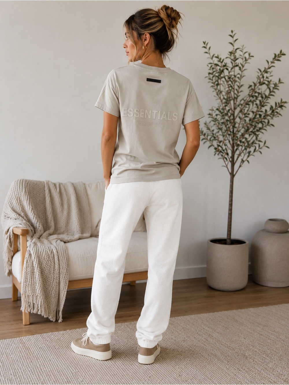 Fear of God Essentials Logo T-Shirt | Light Taupe | XXS (XS women’s)